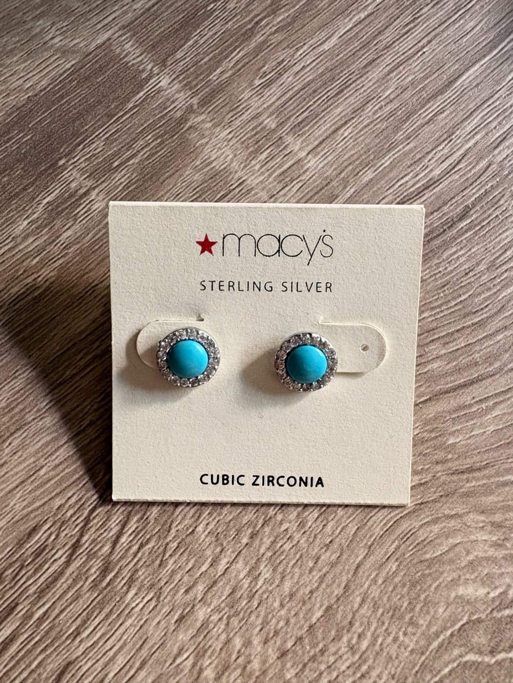 Macy's Sterling Silver Turquoise Blue Cubic Zirconia Halo Stud Earrings